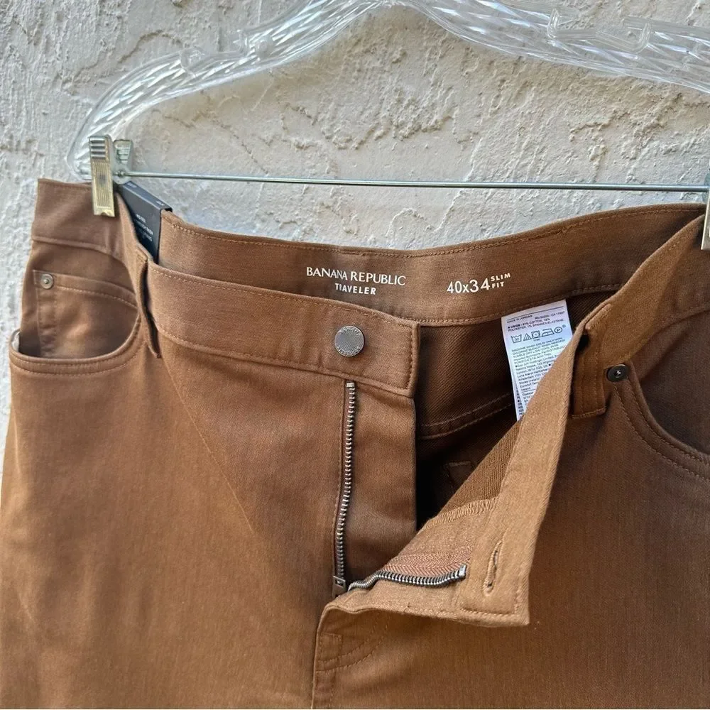 BANANA REPUBLIC Jeans Men 40/34 Traveler Slim Fit Tapered Stretch Brown‎